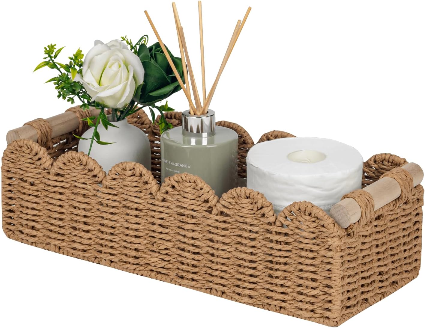 Rope Scallop Edge Storage Basket for Bathroom & Home Organization