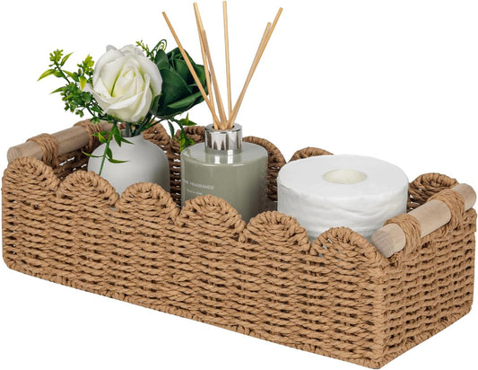 Rope Scallop Edge Storage Basket for Bathroom & Home Organization