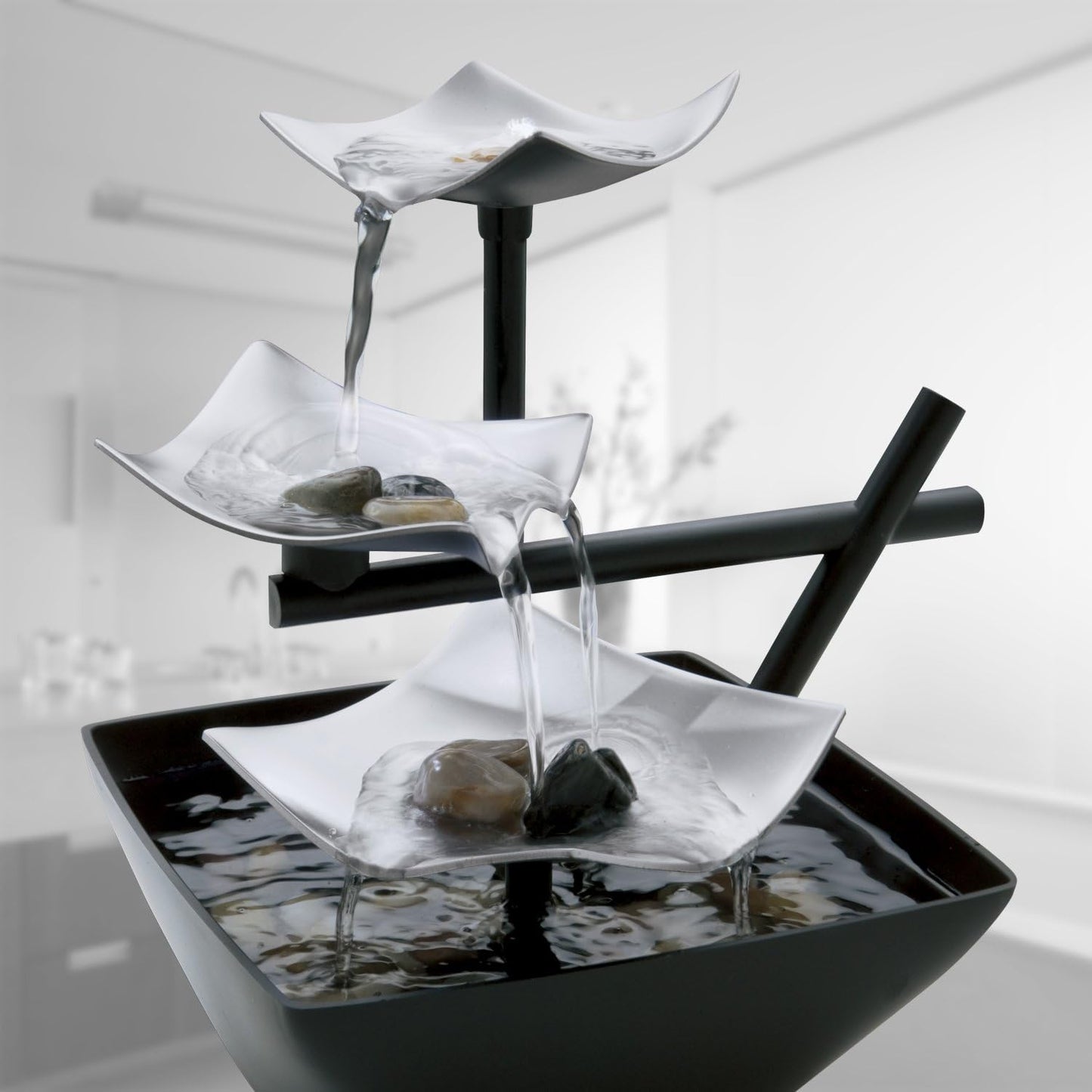 Tabletop Water Fountain with Natural River Rocks & Automatic Pump