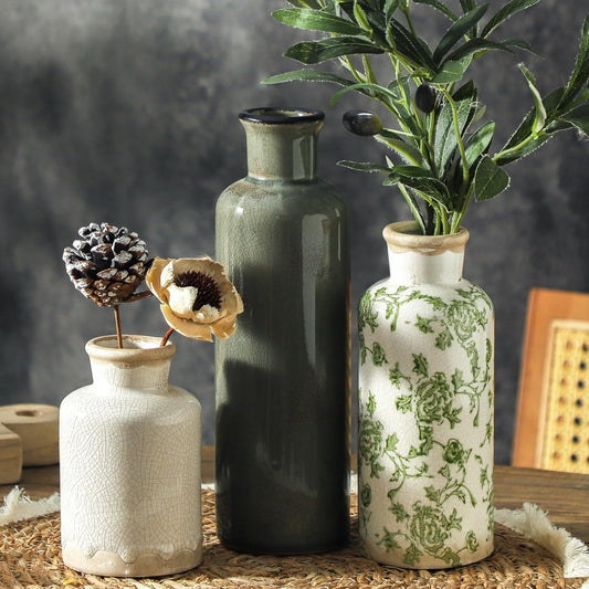 Vintage Chinoiserie Ceramic Vase Rustic Floral Home Decor