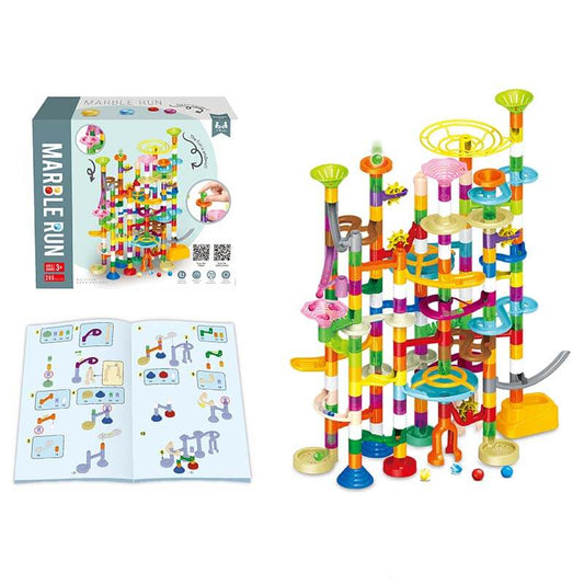 Marble Run Building Set 200PCS with 60 Marbles Plastic Glass Luminous Glow Marbles